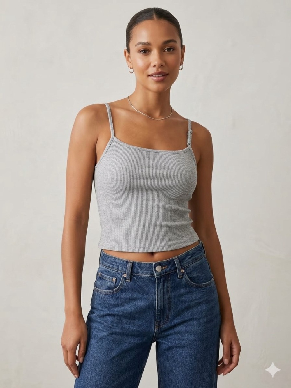 American Eagle Outfitters Ribbed Square-Neck Crop Tank Top - Light Gray